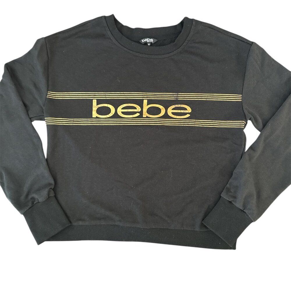 Bebe Sport Women’s Black Crew Neck Sweatshirt Gold Logo - Medium
